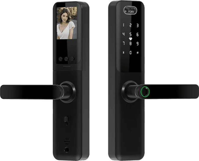 LOK2002FVPP smart lock: indoor video screen and outdoor face and palm vein panel